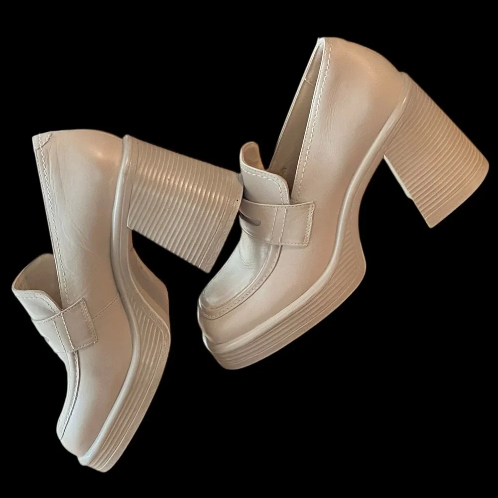 Steve Madden Fulfill Y2K Chunky Platform Penny Loafers Block Heel‎ Cream 8
